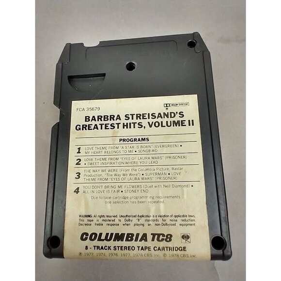 BARBRA STREISANDS GREATEST HITS VOLUME 2 (8 track Tape Cartridge) - Picture 2 of 6
